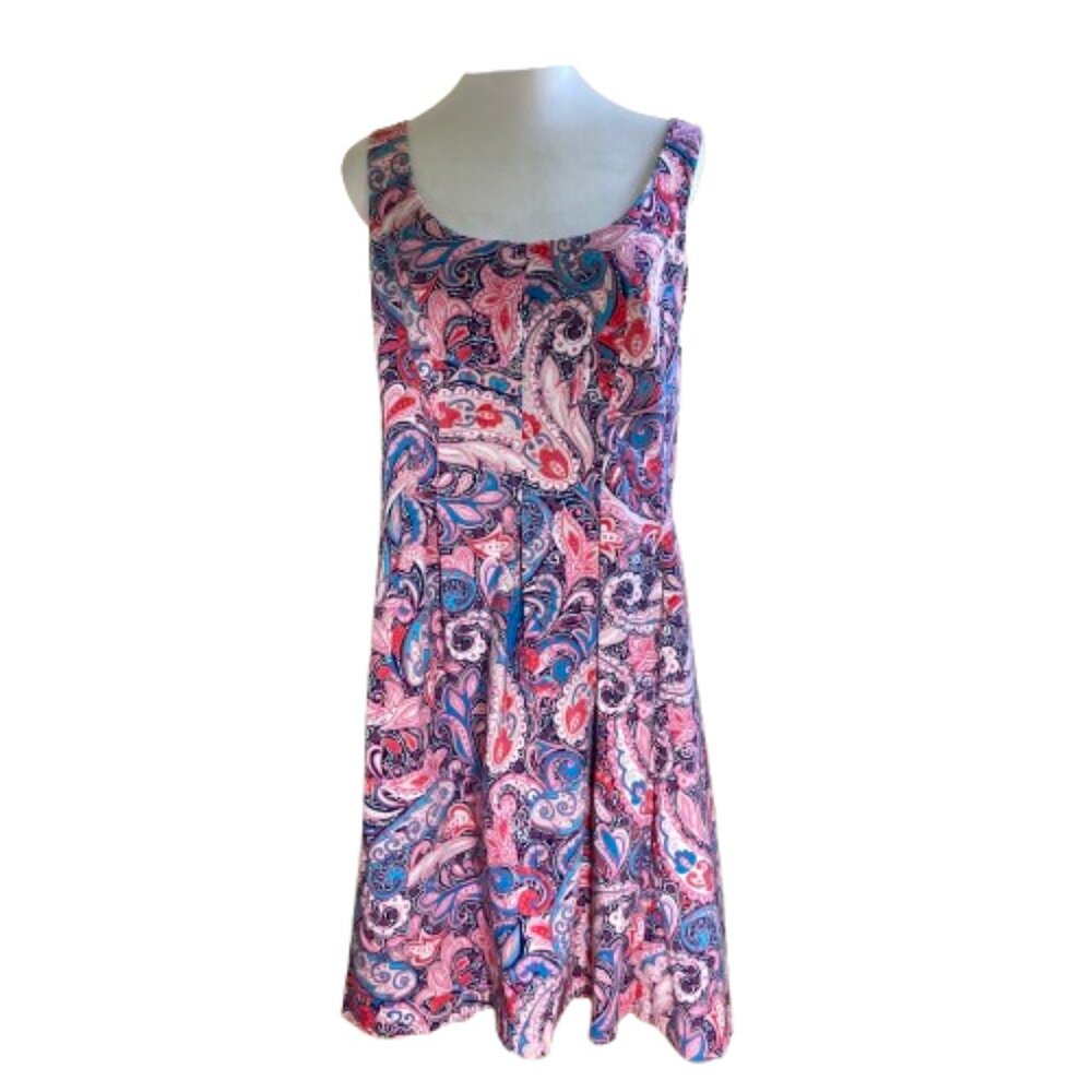 Nine West Sleeveless Dress Fit & Flare Paisley Pinks Purples Lined Zipper, sz 12